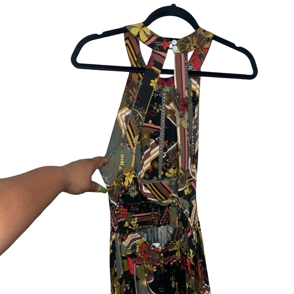 Abel The Label Floral Geometric Print Maxi Halter Top Sleeveless Dress Sz L - Picture 6 of 14
